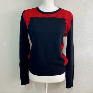 Marna Ro Red Black Colorblock Cashmere Wool Blend Open Knit Sweater Size M